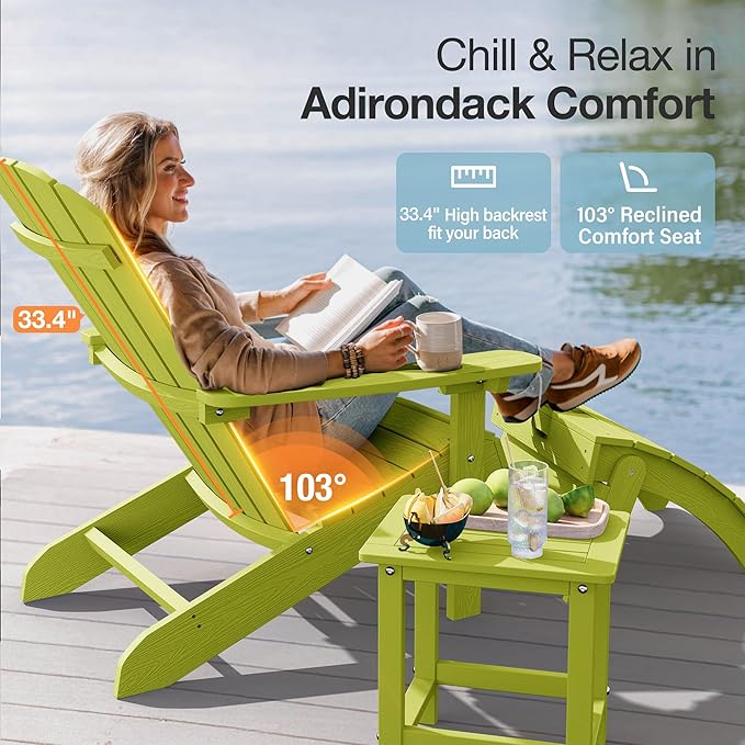YEFU Plastic Adirondack Chairs Weather Resistant, Patio Chairs 5 Steps Easy Installation, Like Real Wood, Lawn, Outside, Garden Chairs (Kelly Green)