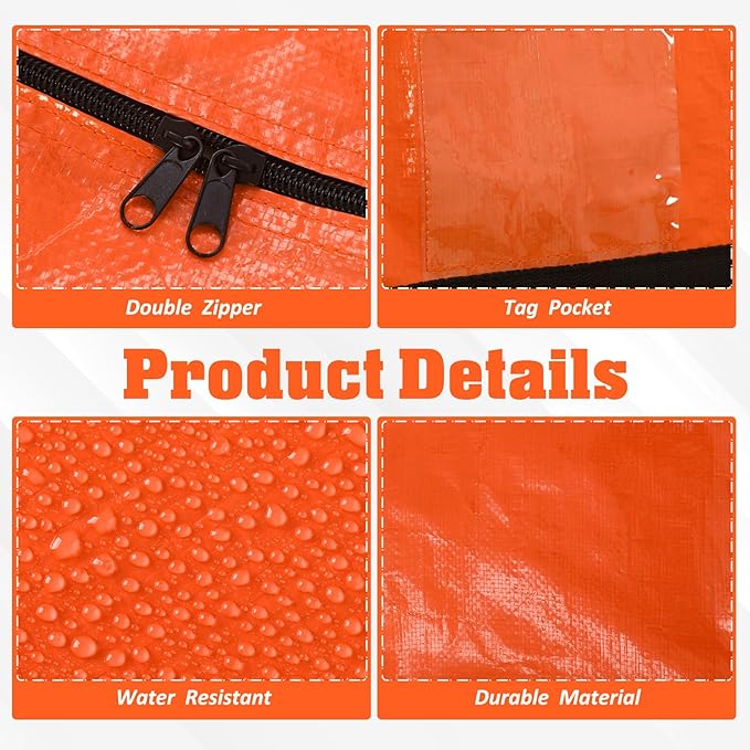 4 Pcs 176 Gallon Large Moving Bags with Zipper and Handles Foldable Storage Duffle Bags Heavy Duty Extra Large Totes for College Dorm Travel Clothes Blankets Bedding Moving (Orange)
