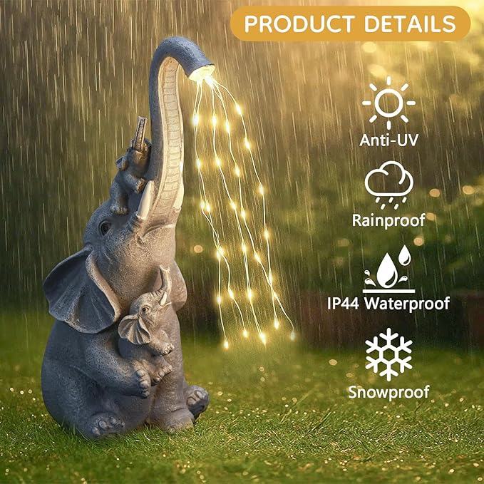 Solar Elephant Garden Statue Decor with Constant LED Lights - Lawn Patio Yard Balcony Lucky Elephant Ornaments,Unique Holiday Housewarming