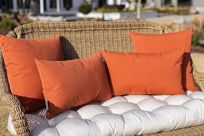 RSH DECOR: Sunbrella Pillow Covers Set of 2 | Covers Only - 26" x 16" | Outdoor Lumbar Pillow Covers Crafted with Sunbrella Performance Fabric | Canvas Tuscan