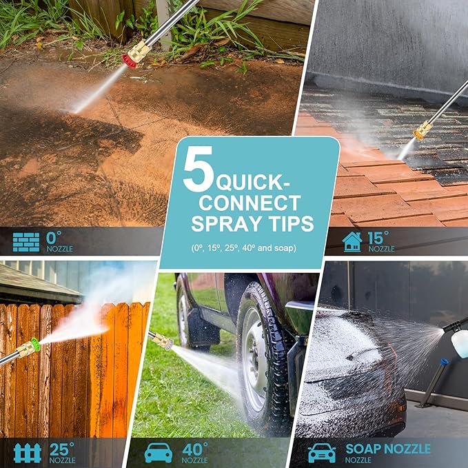 5000PSI Pressure Cleaner Power Cleaner with 33FT Hose, 4 Nozzle and 500ML Foam Cannon, Cleaner Machine for Home, Car Washing, Fence Cleaning, Patio, Blue