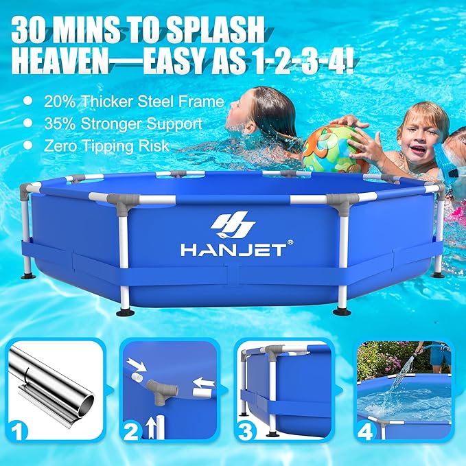 PE Round Above Ground Pool - 10ft x 30inch Outdoor Round Frame Above Ground Swimming Pool Set for Kids Adults Dog