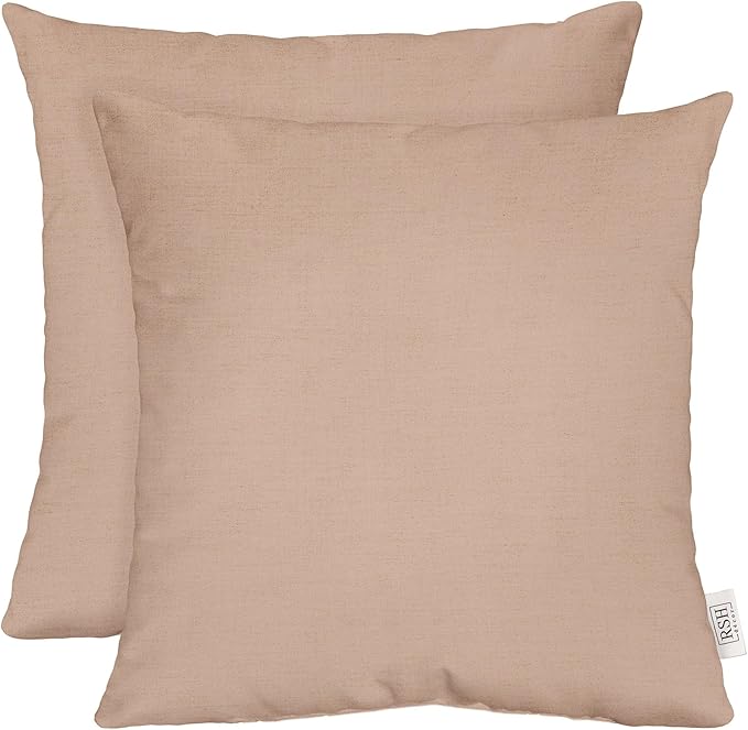 RSH DECOR: Sunbrella Play Square Throw Pillows Set of 2 | 17" x 17" | Water and Fade-Resistant Performance Fabric | Outdoor Pillow Covers with Down-Alternative Inserts | Play Cameo