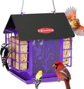 Kingsyard Metal Bird Feeder for Outdoor Hanging, Wild Bird Feeder with Double Suet Cage, Weatherproof Roof and 3 lbs Large Seed Capacity, Purple