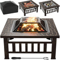 Flamaker Outdoor Fire Pit 32 Inch Firepit Tables Backyard Mutifunctional Square Metal Stove Wood Burning with Cover Poker for Patio, Camping, Bonfire (Copper)