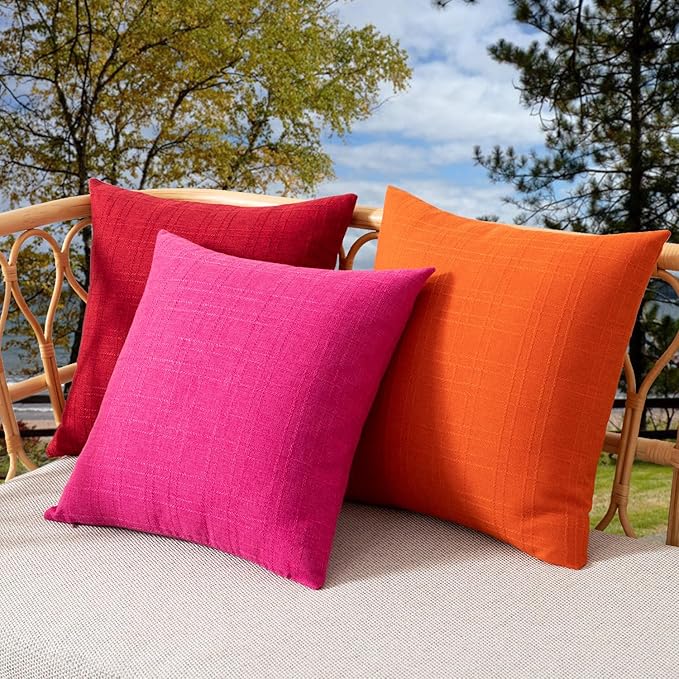 Kevin Textile Pack of 2 Outdoor Waterproof Pillow Covers Valentines Day Decorative Throw Pillow Covers Square Checkered Couch Pillow Covers for Patio Tent Bed Sofa Living Room 20x20 Inch Hot Pink