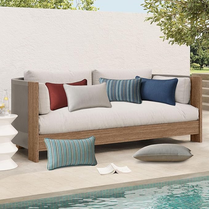 Sunbrella Decorative Outdoor Water Repellent Throw Pillows with Inserts, Set of 4, 20" x12" Pillows for Patio, Backyard, Bed, Couch, and Patio Furniture, Cast Shale