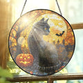 FLAGWIX Halloween Decorations Indoor - Stained Glass Window Hanging 8 in - Black Cat Gifts for Women Men, Witchy Gifts for Cat Lovers, Halloween Sun Catchers Indoor Window, Fall Decorations for Home