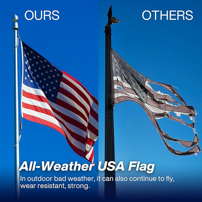 American Flag 8x12 ft Outdoor Long Lasting US Flag, Heavy Duty Polyester, Embroidered Stars, Sewn Stripes, Brass Grommets, UV Protection Perfect for Outdoors! USA Flag