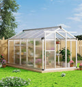6x10 ft Greenhouse, Large Aluminum Greenhouses for Outdoors, Heavy Duty Polycarbonate Greenhouse with Roof Vent, Walk-in Green Houses for Winter Garden, Backyard, Patio, Lawn, Easy Assembly