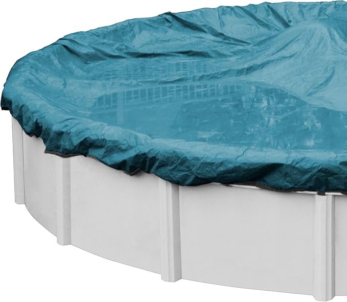 Robelle 24 ft Extra Heavy Duty Blue Winter Pool Cover for Above Ground Pools, 4 ft Overlap (28 ft Cover Size), Solid 10 x 10 Scrim, 2.91 oz/yd2, 12-Year Warranty, Style: 5824-4ROB