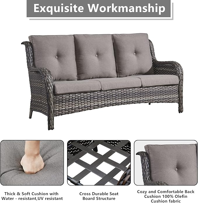 Rilyson 6 Piece Outdoor Patio Furniture Set - Rattan Wicker Patio Conversation Sets with 2 Swivel Rocker Chairs,2 Ottomans,1 Sofa and 1 Coffee Table for Outside Porch Deck Yard(Mixed Grey/Grey)