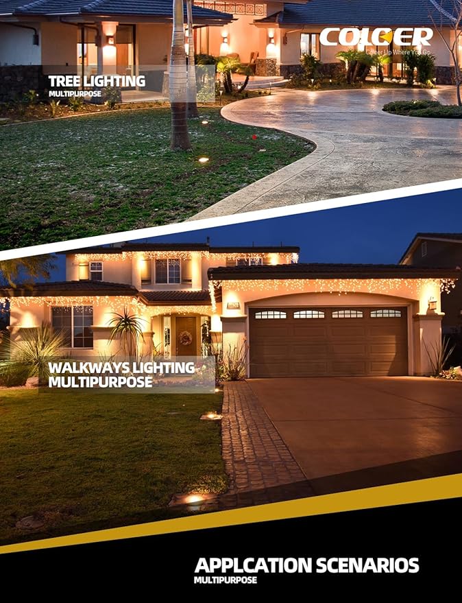 COLOER In-Ground Well Lights Large Size, LED Outdoor Low Voltage Pathway Light, IP65 Waterproof Inground Landscape Lights Wired, Sidewalk Lighting, 4-Pack Without Bulb