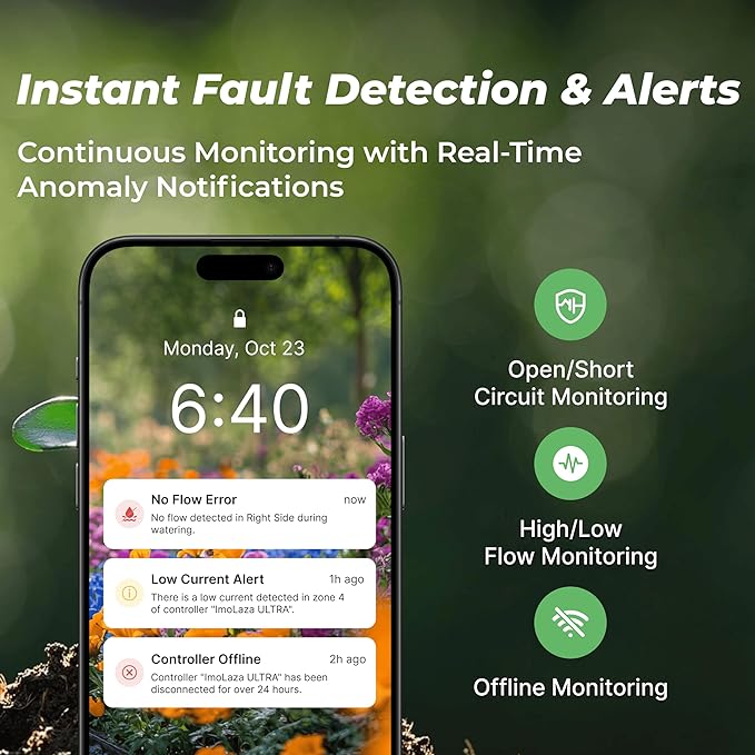 ImoLaza Outdoor Smart Sprinkler Controller, 12-Zone WiFi Irrigation Controller with Hyper-Local Weather, App Remote Control, Works w/ Alexa, Auto Watering, Rain/Freeze/Wind Skip, Smart Fault Detection