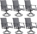 Swivel Patio Chairs Set of 6, Outdoor Patio Dining Chairs with Padded Textilene, Swivel & Rocker Metal Outdoor Dining Chairs All-Weather for Backyard, Grey Fabric with Black Frame