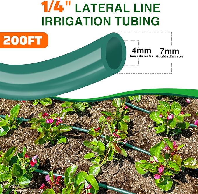 Bonviee 200ft 1/4 inch Drip Irrigation Tubing Blank Distribution Tubing Drip Irrigation Hose Garden Watering Tube Line for Garden Irrigation System-Green