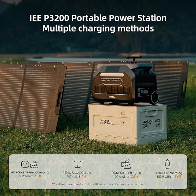 IEE P3200 3200W Solar Generator with 500W Panel, 2048Wh Solar Power Station, 1800W Fast Charging, Smart APP Control Emergency Power Station for Home, Camping, RVs, Outdoor Battery Backup