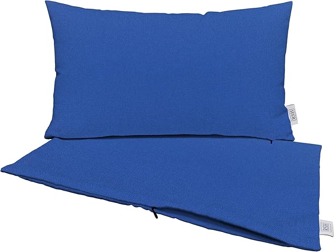 RSH DECOR: Sunbrella Pillow Covers Set of 2 | Covers Only - 26" x 16" | Outdoor Lumbar Pillow Covers Crafted with Sunbrella Performance Fabric | Canvas True Blue