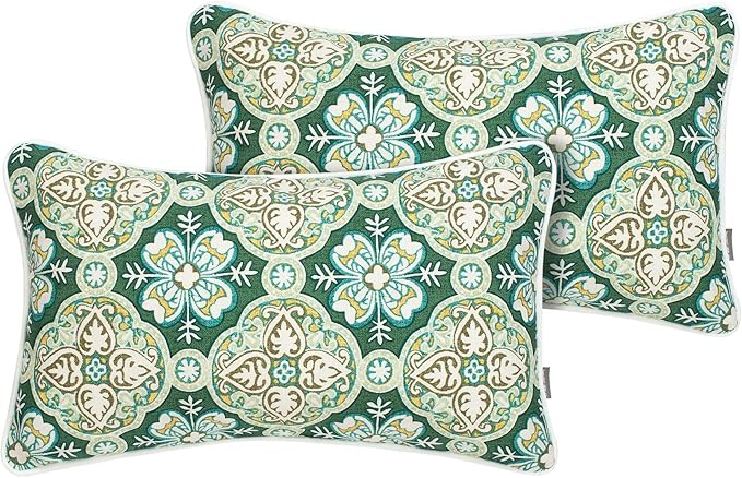 FUNHOME Indoor Outdoor Lumbar Pillow Covers ONLY, No Insert! Water-Repellent Patio Lumbar Cases 12” x 20”, Decorative Throw Pillowcase Shell for Couch Garden Furniture Use -Green Medal