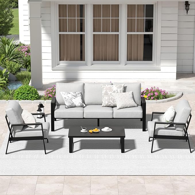 Aluminum Outdoor Coffee Table - Black Rectangle Patio Tables for Deck, and Poolside