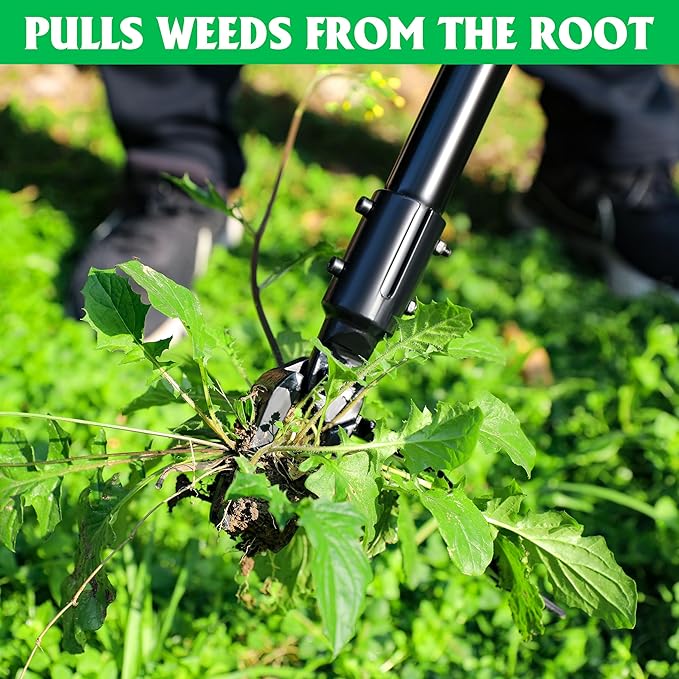 Weed Puller Tool, 50 Inch Stand Up Heavy Duty Weed Puller Tool, Gardening Hand Weeding Tool, 4 Claw Steel Head with Long Metal Handle Weed Remove Tool for Yard and Garden ﻿