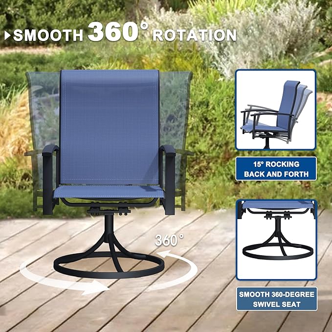 Patio Swivel Chairs Set of 6, Outdoor Swivel Chairs with Armrest, High Back Patio Chair with Metal Frame, All-Weather Outdoor Dining Chair for Deck, Porch and Lawn, Blue