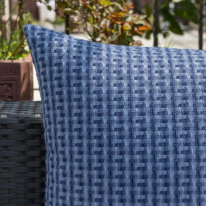 Kevin Textile Outdoor Waterproof Throw Pillow Covers Pack of 2 Farmhouse Decorative Cushion Covers for Garden Patio Tent Balcony Bench Couch Sofa 22x22 Inch, Navy Blue