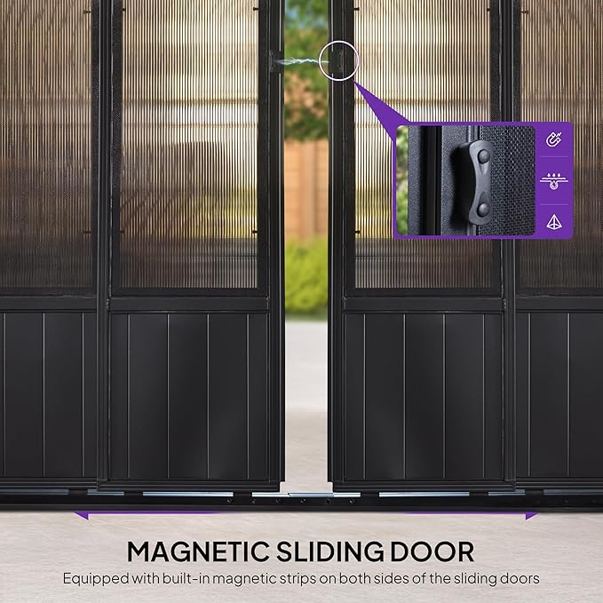 PURPLE LEAF 12' X 14' Sunroom Patio Hardtop Gazebo Double Top Galvanized Steel Screen House Aluminum Sun Room Outdoor Solarium for Garden Backyard