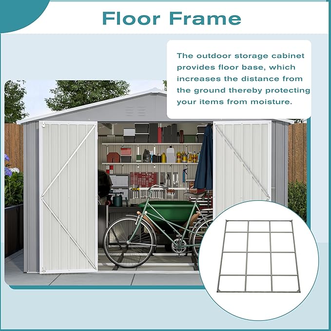 Metal Shed10x12 ft Outdoor Storage Shed,Metal Steel Utility Tool Shed Storage House with Double Lockable Doors and Air Vent for Backyard Garden Patio Lawn Gray