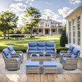 HUMMUH 8 Pieces Wicker Patio Furniture Set with Patio Swivel Chairs Set of 4,High Back Outdoor Sofa Coffee Table Ottomans,6 Inch Thick Cushions Outdoor Conversation Set for Porch, Balcony, Deck