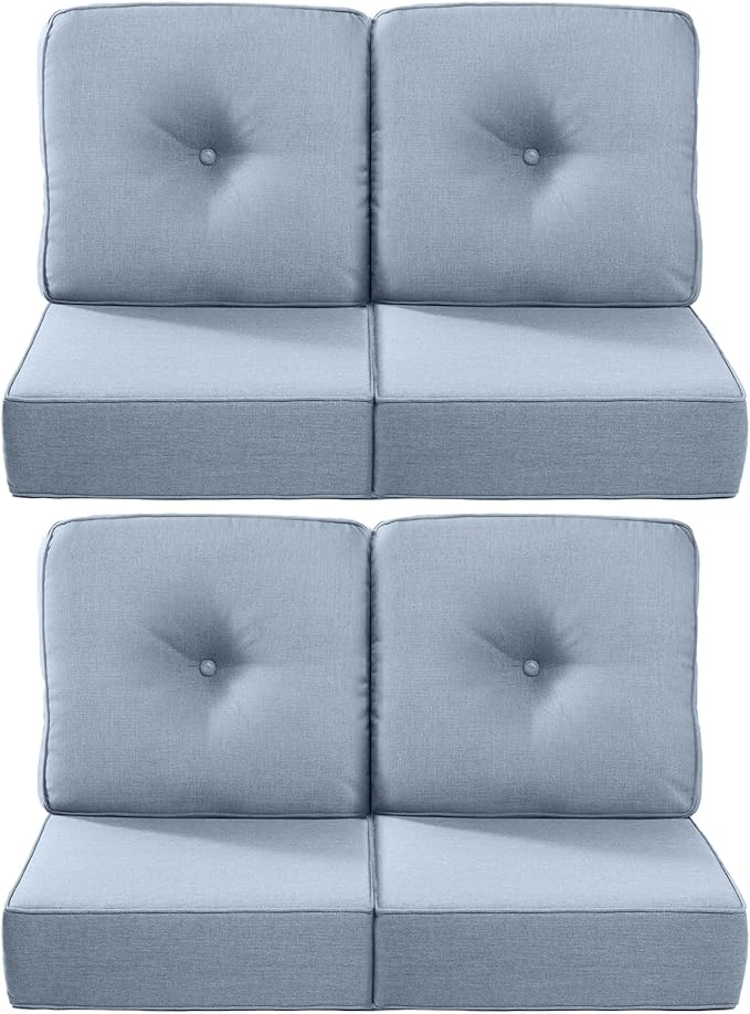 Luxury 22x24/22x25 6-Inch Outdoor Chair Cushions Set of 4 - Heavy Duty Water Repellent Comfortable Cushion for Patio Furniture Dining Gliding Rocking Chair Loveseat L-Shape Sofa - Baby Blue
