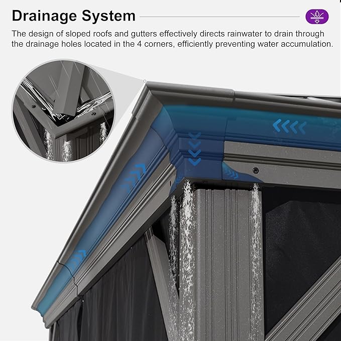 PURPLE LEAF 11' x 15' Hardtop Aluminum Gazebo with Double Metal Roof Heavy Duty Permanent Gazebo for Pool Patio Deck Lawn Garden All Weather Outdoor Pavilion Gazebos, Light Grey