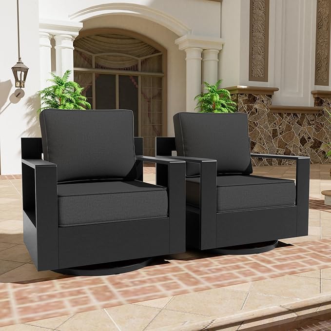 Aluminum Patio Swivel Chair - Outdoor 360°Swivel Chair with 6" Thick Water-insistant Cushions, All-Weather Use Frame, Removable Cover, Ideal for Garden, Poolside (Grey)