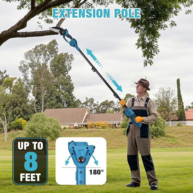 4-in-1 Electric Pole Saw & Pruning Shears Combo Kit, 6″& 8″Pole Saws for Tree Trimming, Cordless Shears and Battery Saw with Extension Pole & 2 x 21V Batteries for Garden Trimming