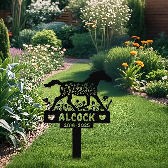 Personalized Horse Memorial Stake,Pet Plaque for Horse Lover,Metal Horse Grave Marker,Remembrance Stake,Outdoor Garden Yard Sign Horse 8inch