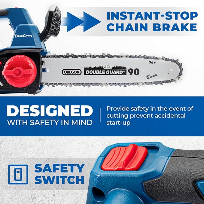 Dong Cheng 12 Inch Brushless Cordless Chainsaw 20V, 12m/s Chain Speed, Tool-Free Tensioning, Auto Oiler & Chain Brake for Wood Cutting & Tree Trimming, Bare Tool Only