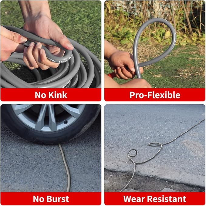 Pressure Washer Hose 100ft 4200PSI with 3/8 Quick Connect, 1/4 Commercial Grade Steel Wire Braided Kink Resistant Power Washer Extension Hose, Flexible Replacement Hose Adapter Set