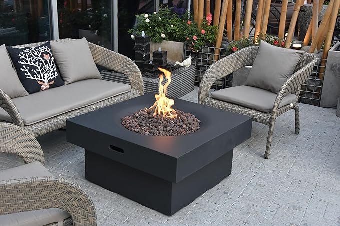 AMS Fireplace | Modeno | Branford | Firepit Table | Cover and Lava Rocks Included | (Fuel: Natural Gas - Black)