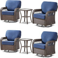 Patio Furniture Sets, 6 Pieces Wicker Outdoor Furniture with Patio Sidetables - 360 Degree Swivel Rocking Chairs and Rattan Side Table for Garden, Porch, Backyard, Blue/Brown Wicker