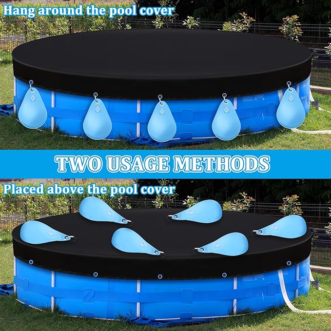Hungdao 6 Pack Pool Cover Weights with Hooks Above Ground Hanging Water Bags Leakproof Thick PVC Swimming Pool Cover Tarp Weights Winter Antifreezing for Above Ground Closing Kit, 13.5 x 9 Inch