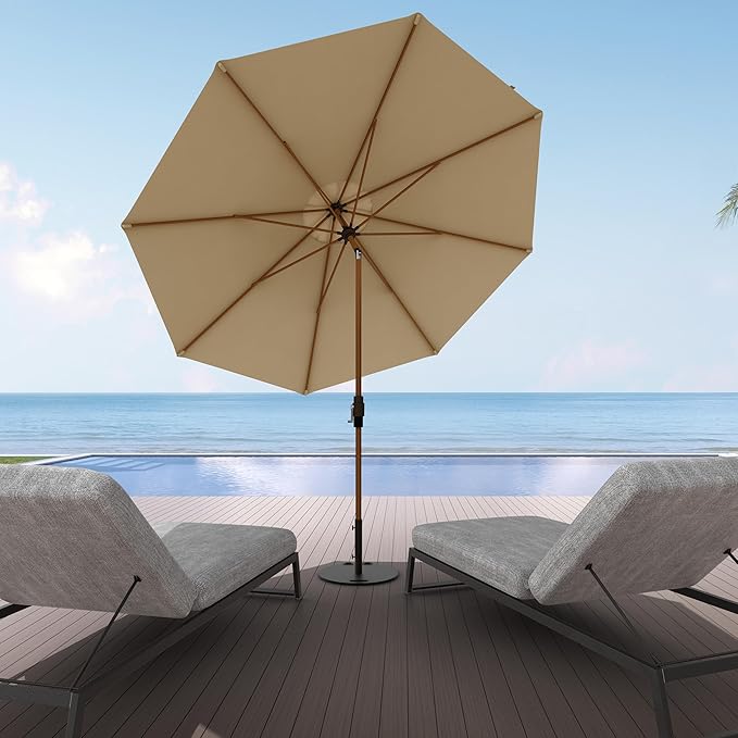 Midtown Umbrellas Wooden 2-9 Feet Outdoor Patio Umbrella, Terylast Chestnut Beige Fabric, Aluminum Frame For Backyard Umbrella, Deck Umbrella, Garden Umbrella & Pool Umbrella - Wooden Pole