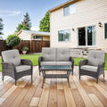 HUMMUH 4-Piece Patio Furniture Wicker Outdoor Conversation Set,All-Weather Rattan Outdoor Sofa Set Patio Chairs Coffee Table for Backyard,Porch,Deck
