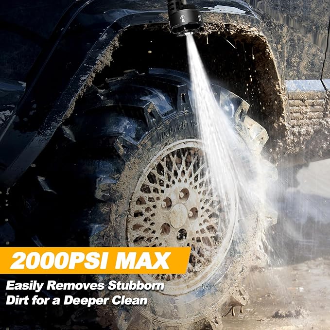 Cordless Pressure Washer with Faucet & Garden Hose Connector, 2 X 5.0AH Batteries, 2000PSI MAX Portable Pressure Washer with Brushless Motor, 4 Speed Adjustment LCD Touch Screen, 6-in-1 Nozzle