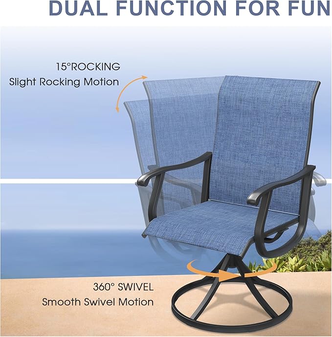 VICLLAX 7 Pieces Outdoor Dining Set, Patio Furniture Set of 6 Patio Swivel Dining Chairs and Rectangular Patio Table, Dark Blue Chairs & Black Tabletop