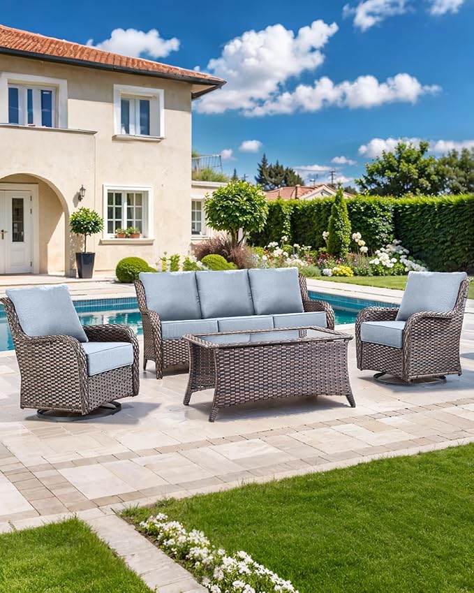 Luxury 22x24/22x25 6-Inch Outdoor Deep Seat Cushions Set of 6 - Comfortable Patio Zipper Chair Cushion for Wicker Dining Rocking Swivel Chairs Loveseat Couch Sectional Sofa - Baby Blue