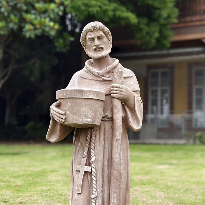 36" H Large St. Fiacre Statue Outdoor Decor for Garden Lawn Yard Porch Patio Hallway Religion Sculpture
