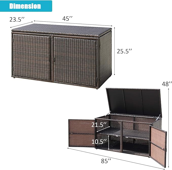 HAPPYGRILL Deck Box Outdoor Wicker Storage Box Cabinet 88 Gallon Storage Container Bin Box for Furniture Tools in Garden Balcony Porch Yard