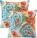 Outdoor Pillows Waterproof Set of 2 Decorative Throw Pillows with Inserts 18×18 Inch Outdoor Square Pillows for Patio Furniture(Paisley Print)