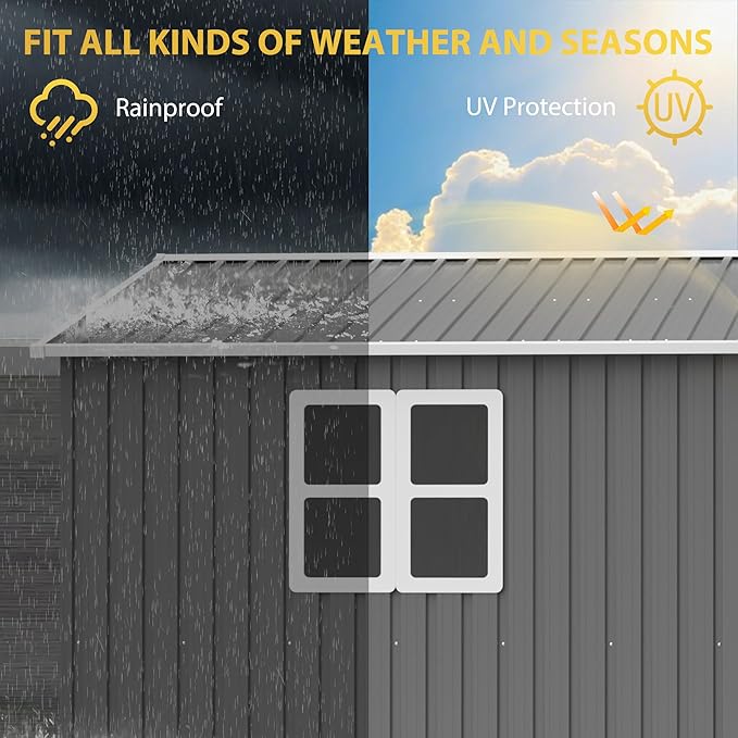 12x10 FT Outdoor Storage Shed Metal, Large Garden Tool Sheds Outdoor with Lockable Doors, Waterproof Steel Utility Storage Building, Heavy Duty Equipment Shed for Backyard Patio Lawn Garden, Grey