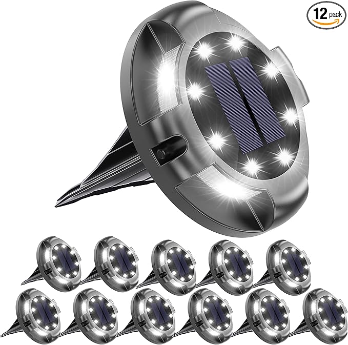 Biling Solar Outdoor Lights Walkway Lights 12 Packs, Bright Solar Ground Lights Uplight Sidelight Waterproof for Yard Walkway Garden Poolside (White)